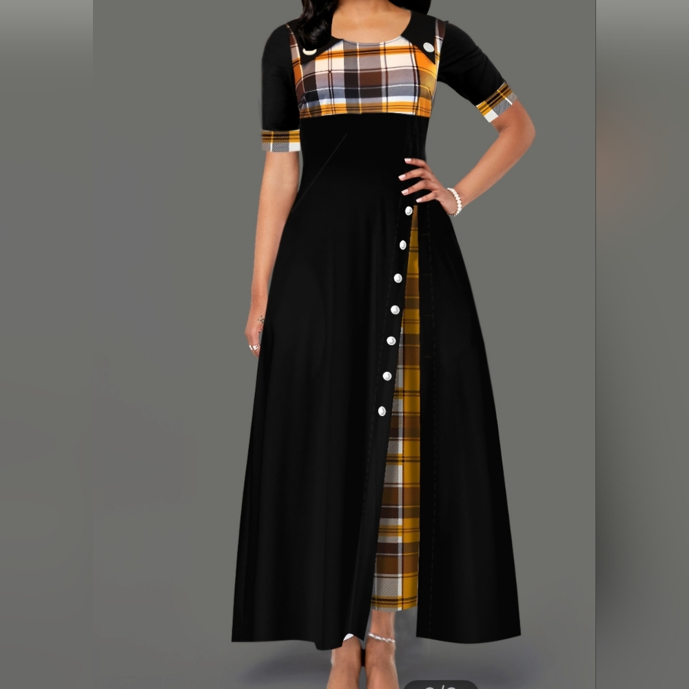 Elegant Black Plaid Women's Dress